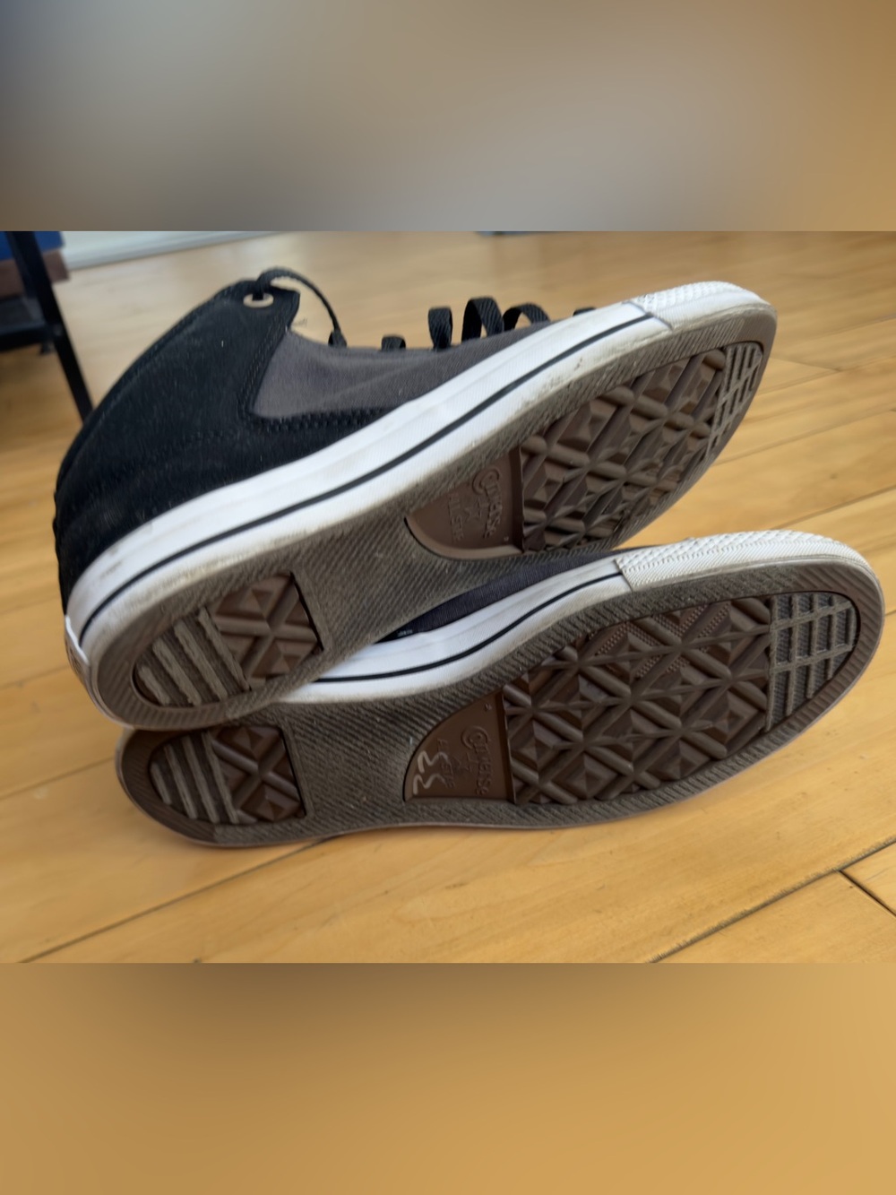 Converse Men’s Black & GrHigh Top Sneakers with White Toe - Picture 6 of 7